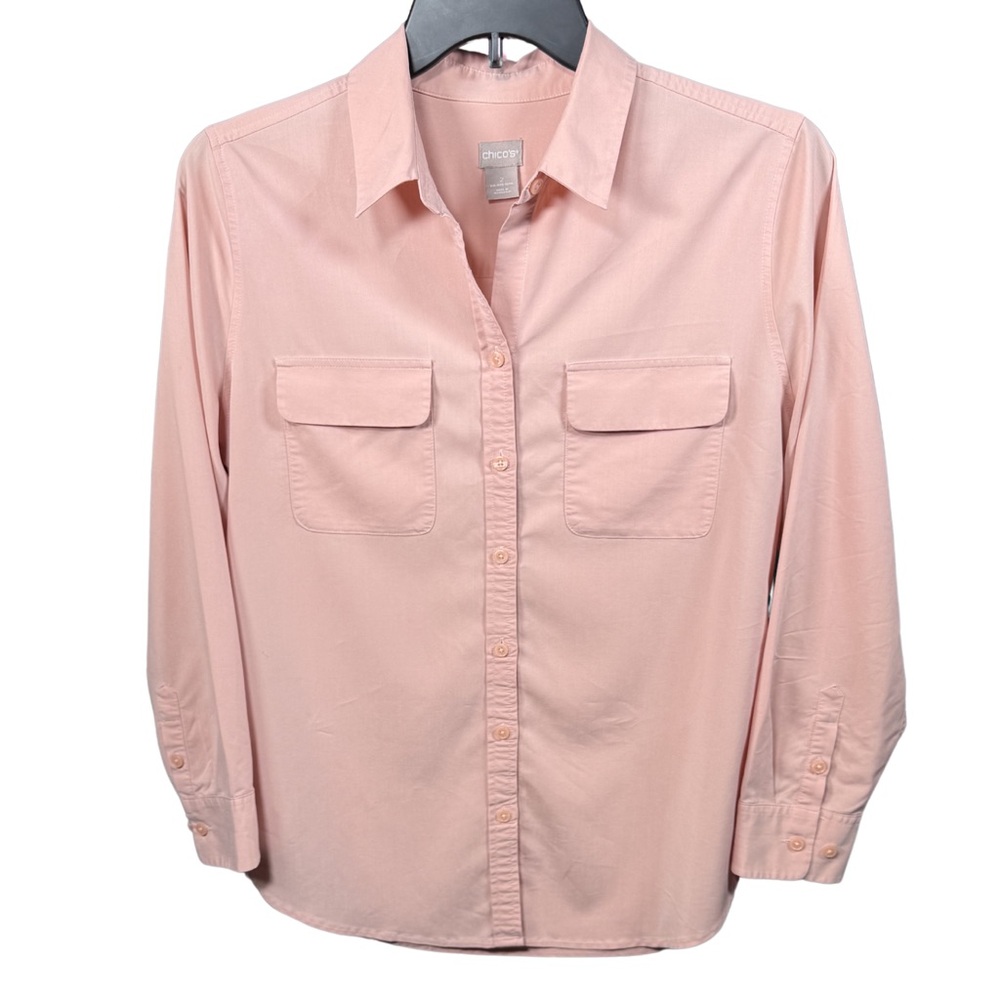 Chico’s Blush Pink Button Front Shirt Size 2 L